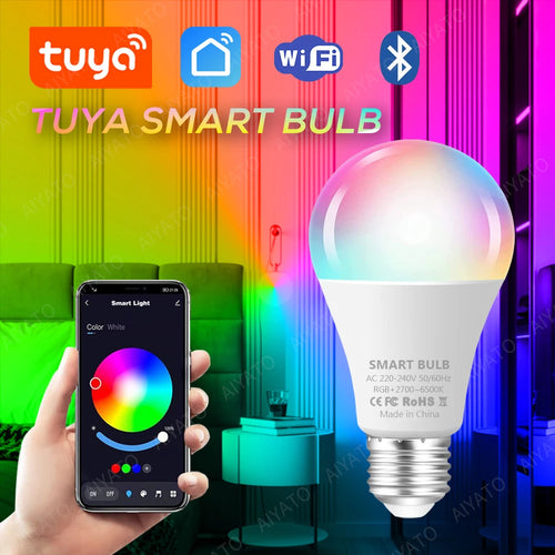 Tuya Wifi Bluetooth Led Lamp Smart Life App Control Dimbaar 9W 18W E27 220V Rgb + Cw + Ww Kleurverandering Lampen Compatibel Ios/Android